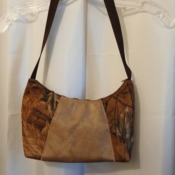 New Canvas Vinyl Camo Top handle Shoulder Bag Purse Brown Crescent Baguette - Picture 2 of 10